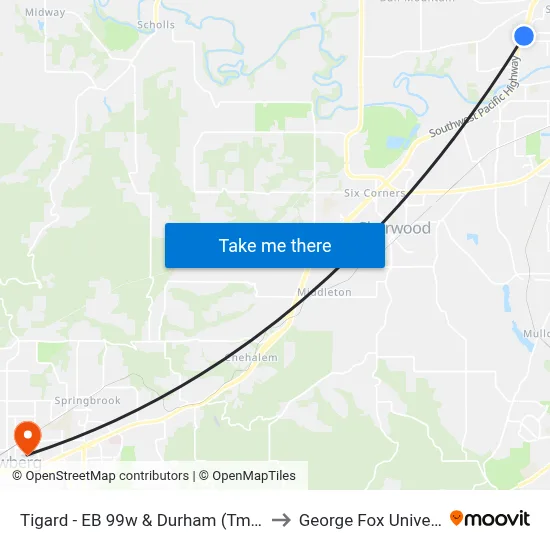 Tigard - EB 99w & Durham (Tm 8792) to George Fox University map