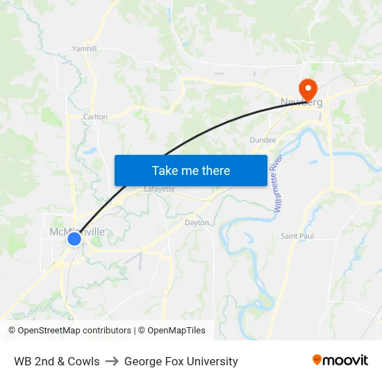 WB 2nd & Cowls to George Fox University map