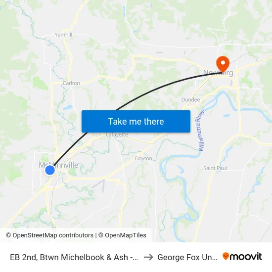 EB 2nd, Btwn Michelbook & Ash - St. Barnabas to George Fox University map