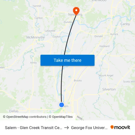 Salem - Glen Creek Transit Center to George Fox University map