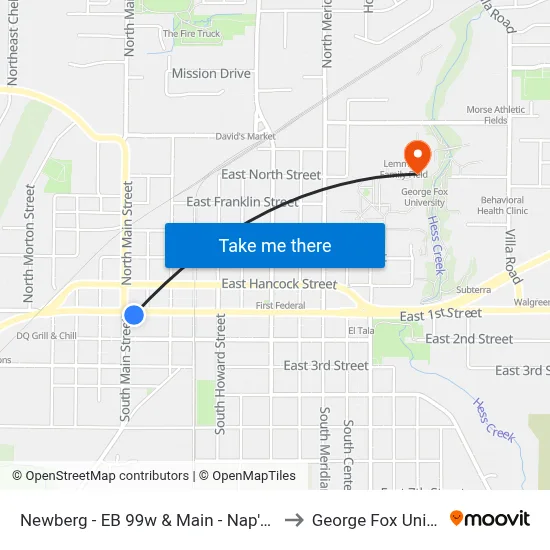 Newberg - EB 99w & Main - Nap's Thriftway to George Fox University map