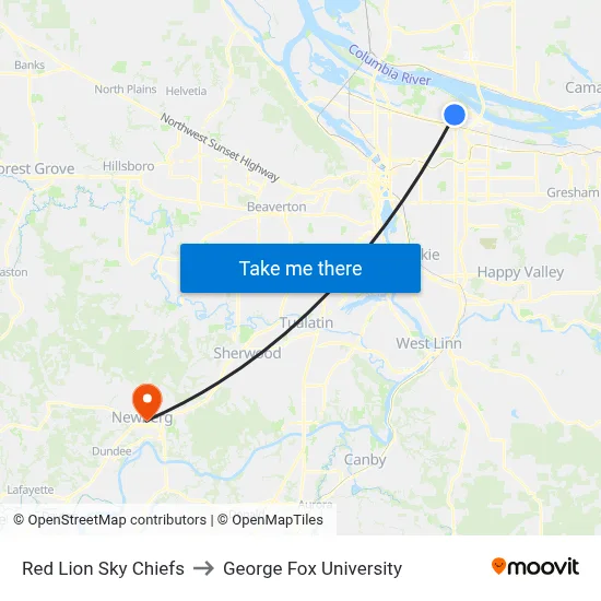 Red Lion Sky Chiefs to George Fox University map