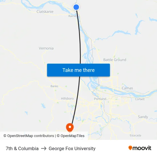7th  & Columbia to George Fox University map