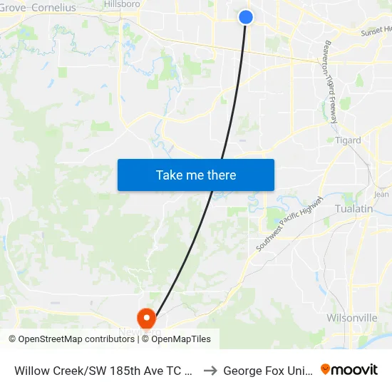 Willow Creek/SW 185th Ave TC Max Station to George Fox University map