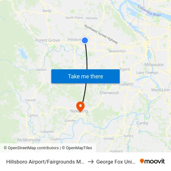 Hillsboro Airport/Fairgrounds Max Station to George Fox University map