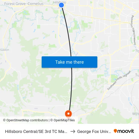 Hillsboro Central/SE 3rd TC Max Station to George Fox University map