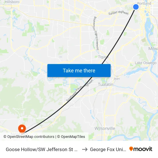 Goose Hollow/SW Jefferson St Max Station to George Fox University map