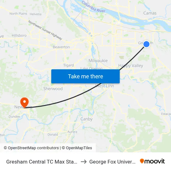 Gresham Central TC Max Station to George Fox University map
