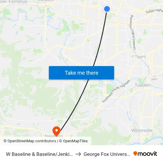 W Baseline & Baseline/Jenkins to George Fox University map