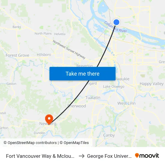 Fort Vancouver Way & Mcloughlin to George Fox University map