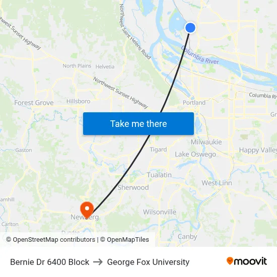 Bernie Dr 6400 Block to George Fox University map