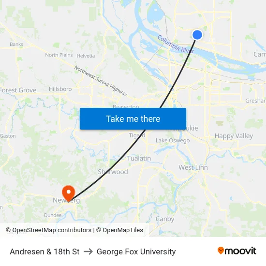 Andresen & 18th St to George Fox University map