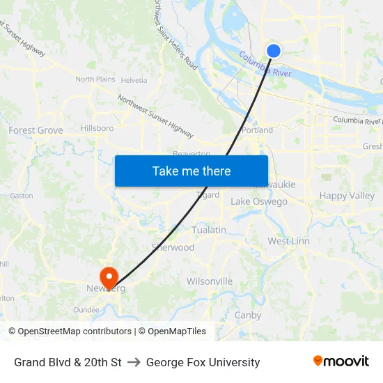 Grand Blvd & 20th St to George Fox University map