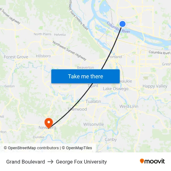 Grand Boulevard to George Fox University map