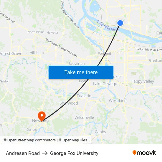 Andresen Road to George Fox University map