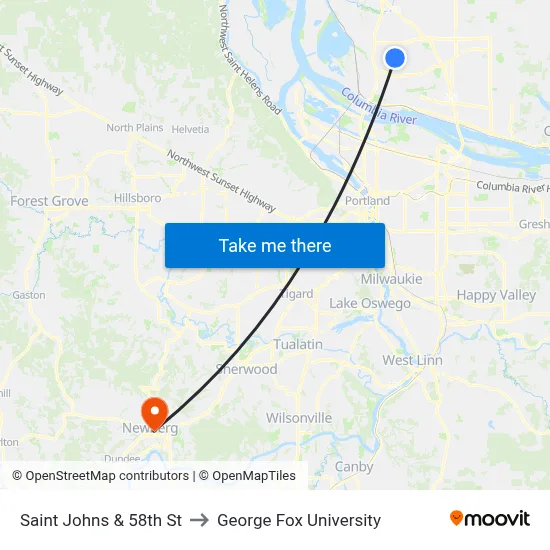 Saint Johns & 58th St to George Fox University map