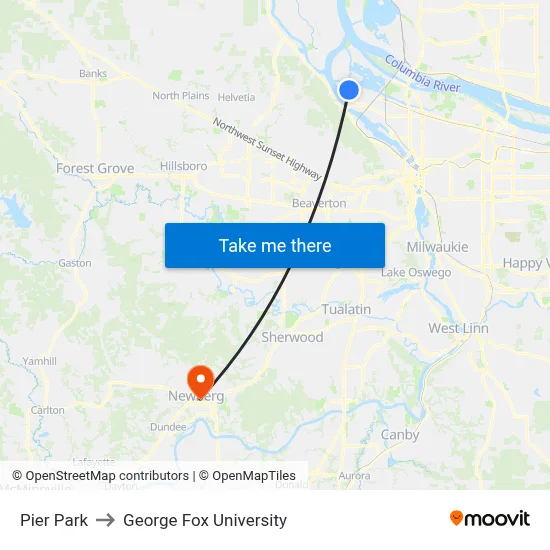 Pier Park to George Fox University map