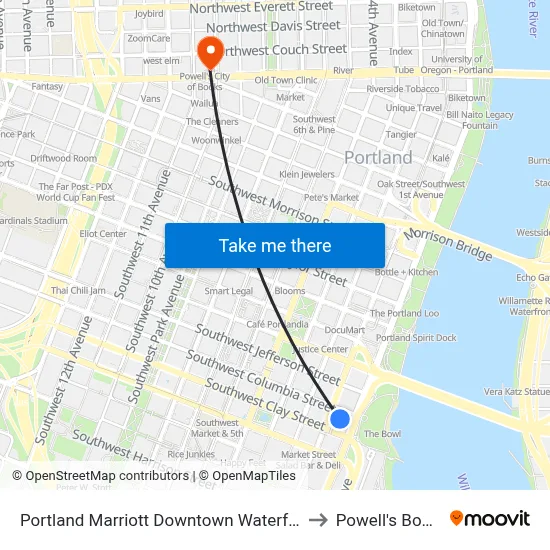 Portland Marriott Downtown Waterfront to Powell's Books map