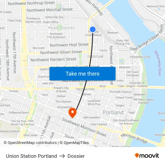 Union Station Portland to Dossier map