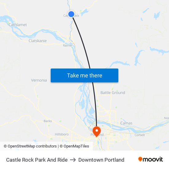 Castle Rock Park And Ride to Downtown Portland map