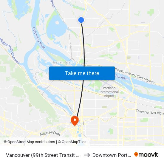 Vancouver (99th Street Transit Center) to Downtown Portland map