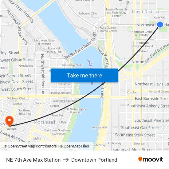 NE 7th Ave Max Station to Downtown Portland map