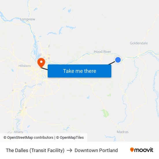 The Dalles (Transit Facility) to Downtown Portland map
