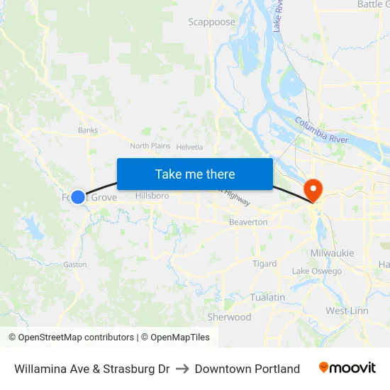Willamina Ave & Strasburg Dr to Downtown Portland map