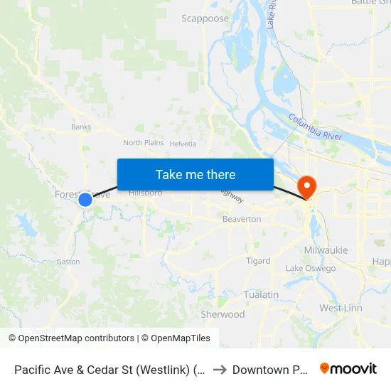 Pacific Ave & Cedar St (Westlink) (Trimet Stop) to Downtown Portland map