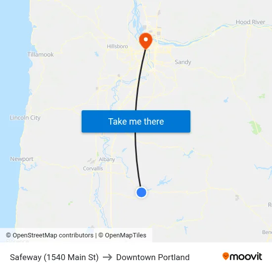 Safeway (1540 Main St) to Downtown Portland map
