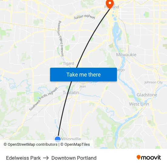 Edelweiss Park to Downtown Portland map