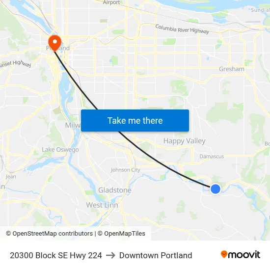 20300 Block SE Hwy 224 to Downtown Portland map
