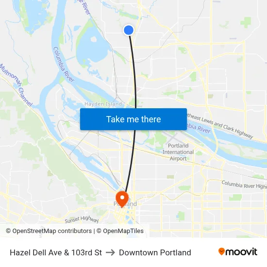 Hazel Dell Ave & 103rd St to Downtown Portland map