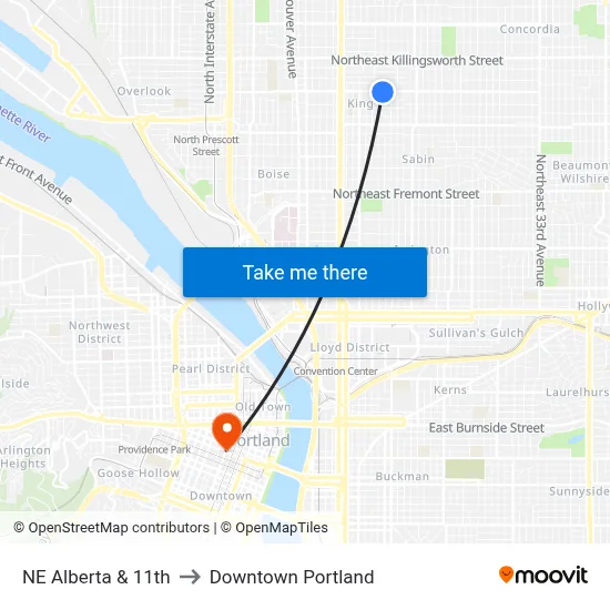 NE Alberta & 11th to Downtown Portland map