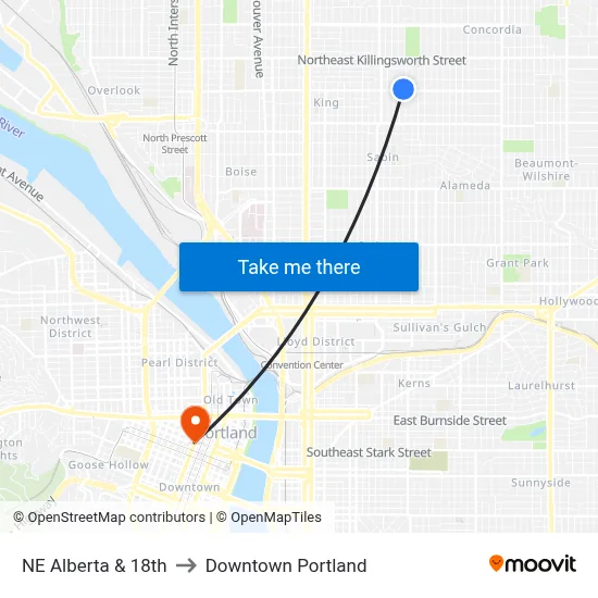 NE Alberta & 18th to Downtown Portland map