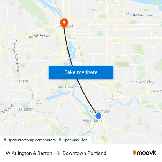 W Arlington & Barton to Downtown Portland map