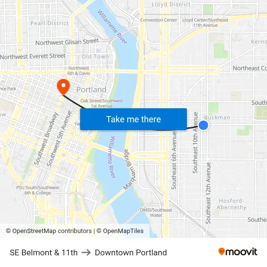 SE Belmont & 11th to Downtown Portland map