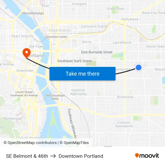 SE Belmont & 46th to Downtown Portland map