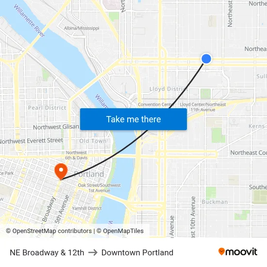 NE Broadway & 12th to Downtown Portland map