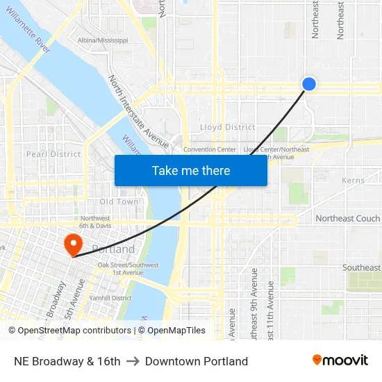 NE Broadway & 16th to Downtown Portland map