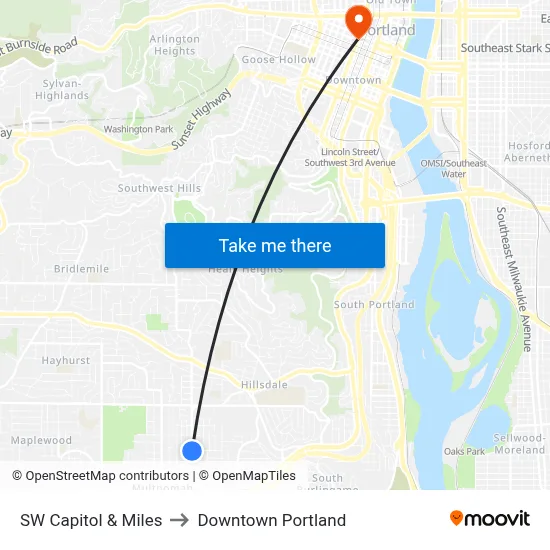 SW Capitol & Miles to Downtown Portland map