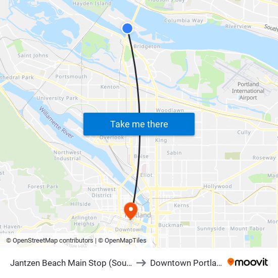 Jantzen Beach Main Stop (South) to Downtown Portland map