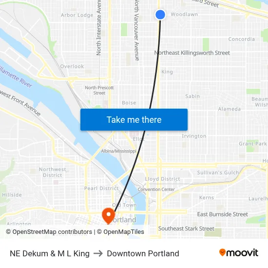 NE Dekum & M L King to Downtown Portland map