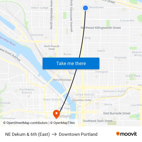 NE Dekum & 6th (East) to Downtown Portland map