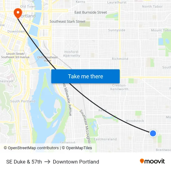 SE Duke & 57th to Downtown Portland map