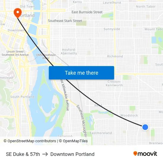 SE Duke & 57th to Downtown Portland map