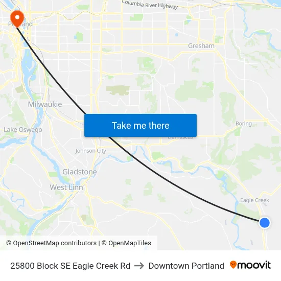 25800 Block SE Eagle Creek Rd to Downtown Portland map