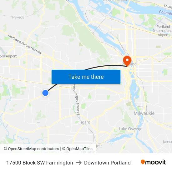 17500 Block SW Farmington to Downtown Portland map