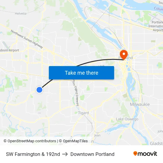 SW Farmington & 192nd to Downtown Portland map