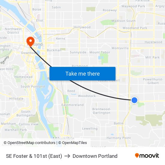 SE Foster & 101st (East) to Downtown Portland map